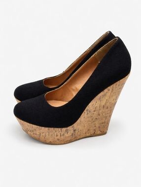 Y2K Black Canvas & Cork Platform Wedges- Women's 6.5